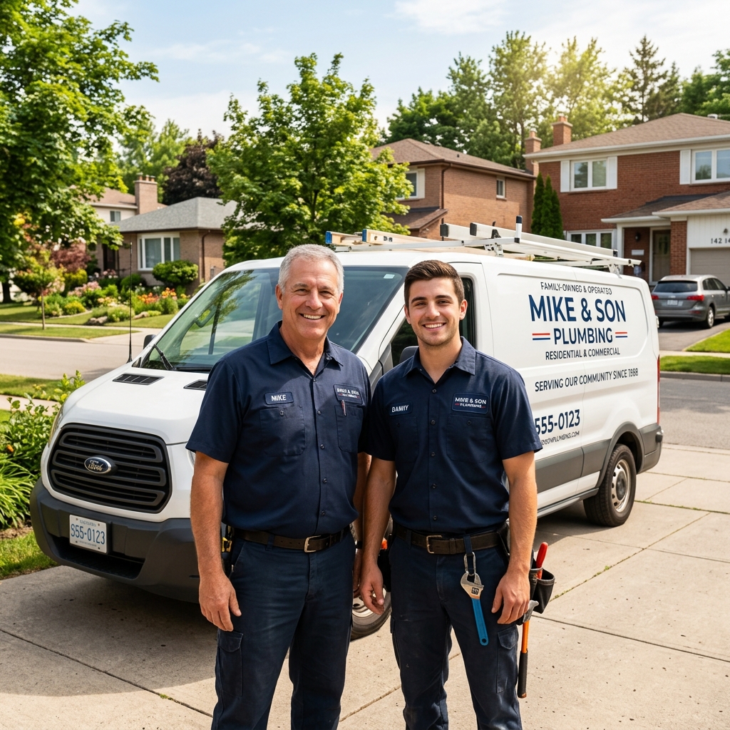 A local Coral Gables Plumber team standing in front of their service van
