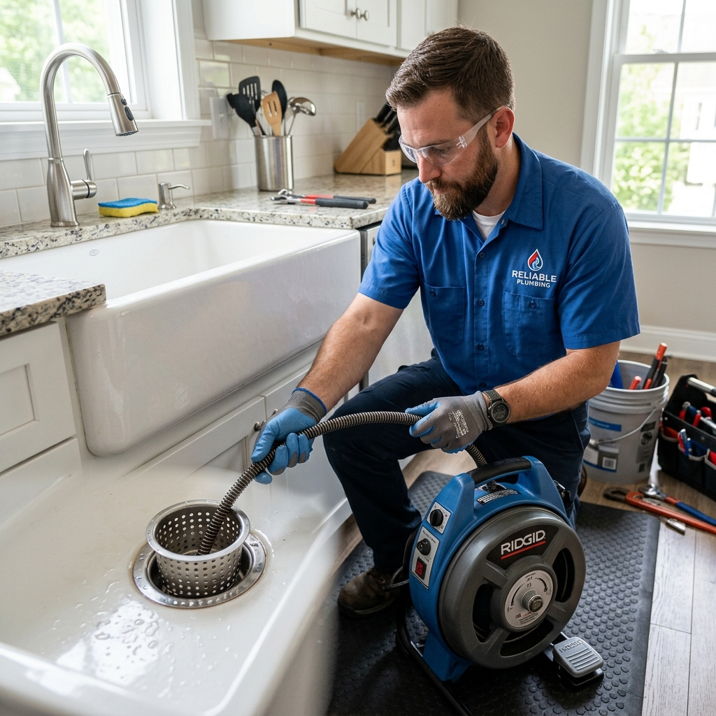Professional drain cleaning equipment used by a plumber